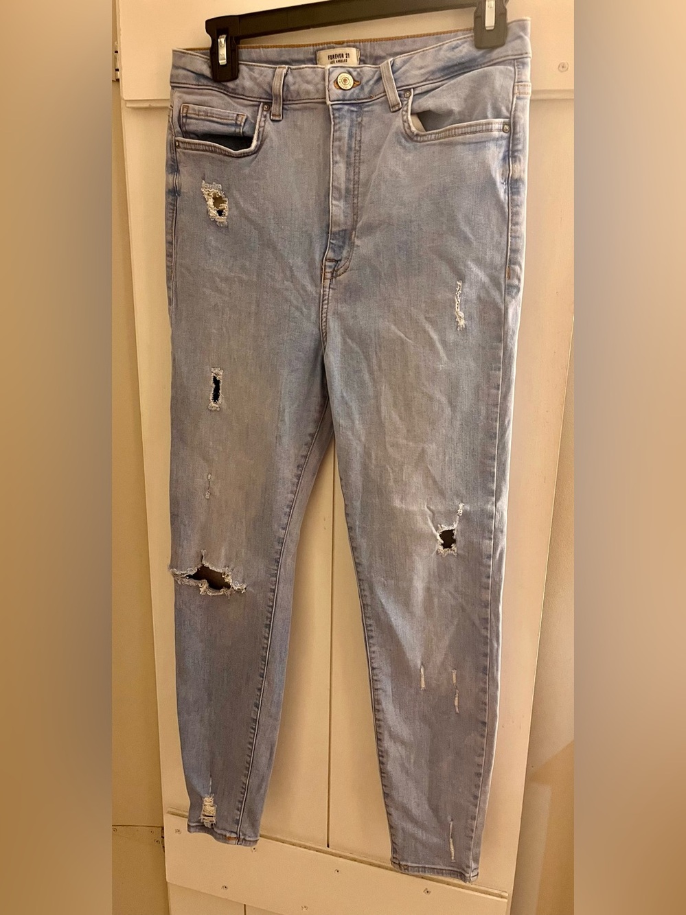 Forever 21 Light Blue Distressed Skinny Jeans